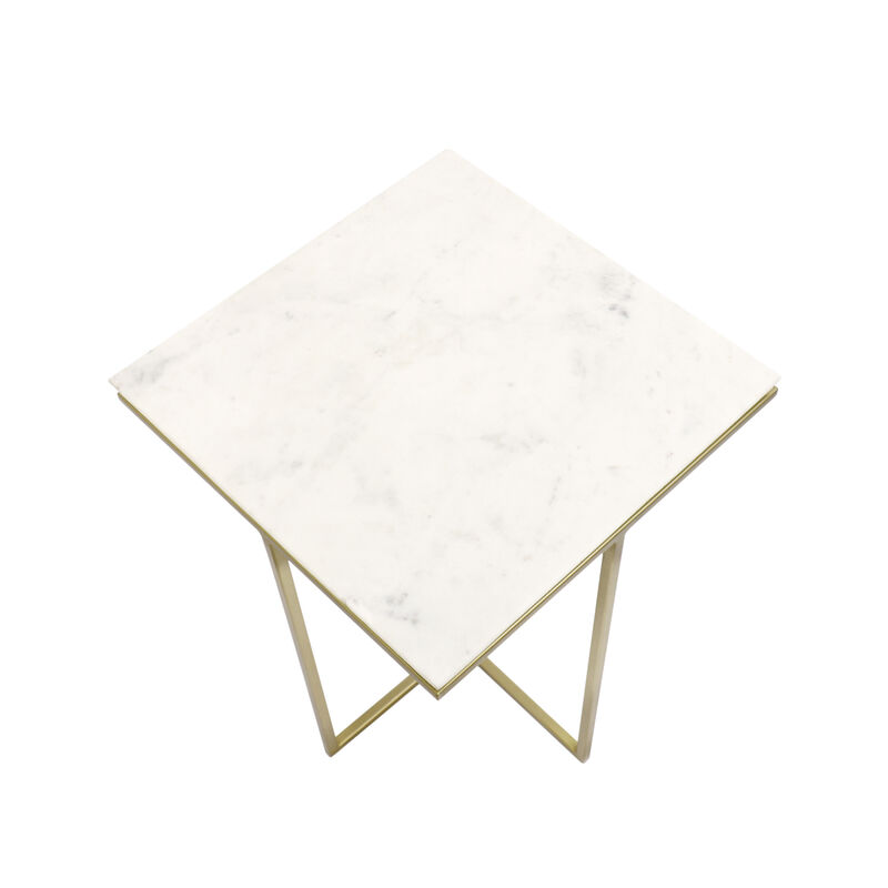 Pasargad Home Perama Marble & Stainless Steel Side Table, White