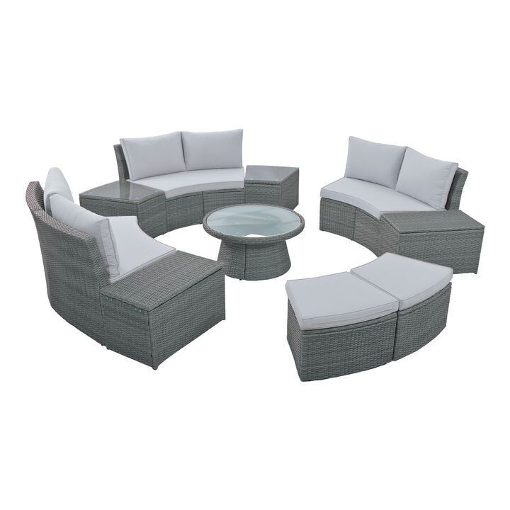 Merax 10-Piece Outdoor Sectional Half Round Patio Rattan Sofa Set