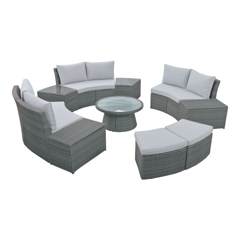 Merax 10-Piece Outdoor Sectional Half Round Patio Rattan Sofa Set