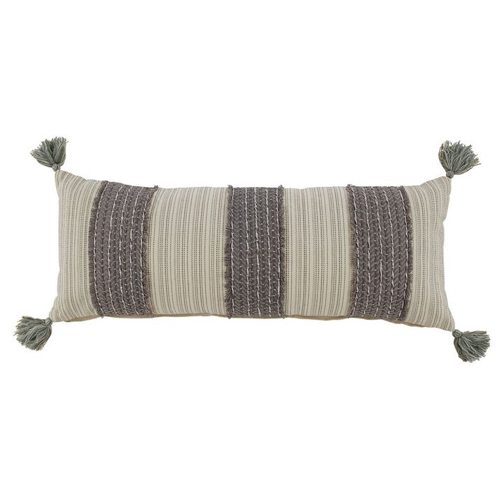 36 Inch Cotton Accent Pillow, Trimmed Fringe Details, Set of 4, Gray, Cream - Benzara