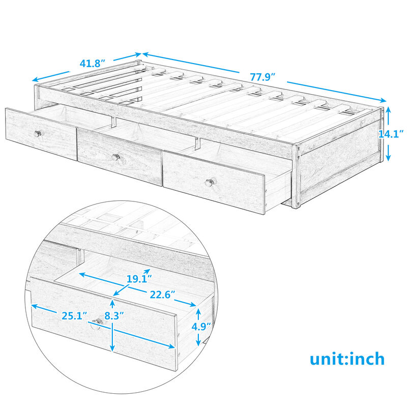 Merax Platform Bed with 3 Storage Drawers