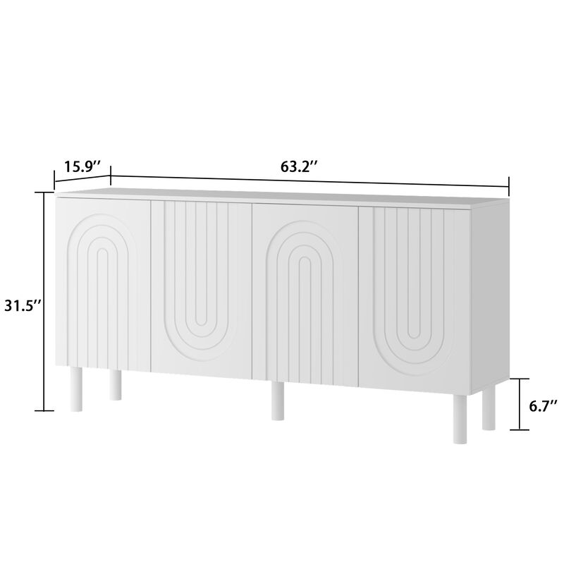 63.2 in. W White Rectangle Wood Console Table Entryway Table Hallway Living Room with Adjustable Shelves, Pop-up Doors