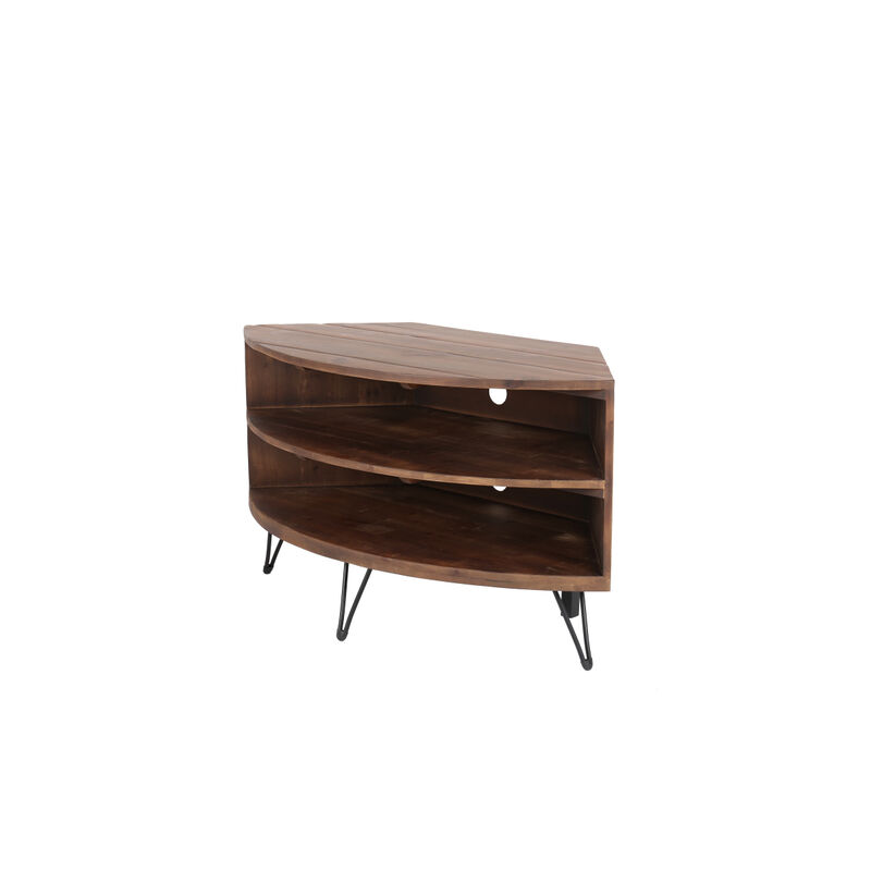 Fan Shaped Reclaimed Wood Corner Media Table For Living Room Wise Use Your Space