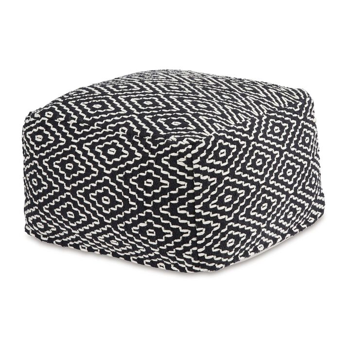 Sena 22 Inch Ottoman Pouf, Handwoven Pattern, Cotton Cover, Black White -