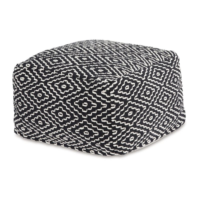 Sena 22 Inch Ottoman Pouf, Handwoven Pattern, Cotton Cover, Black White -