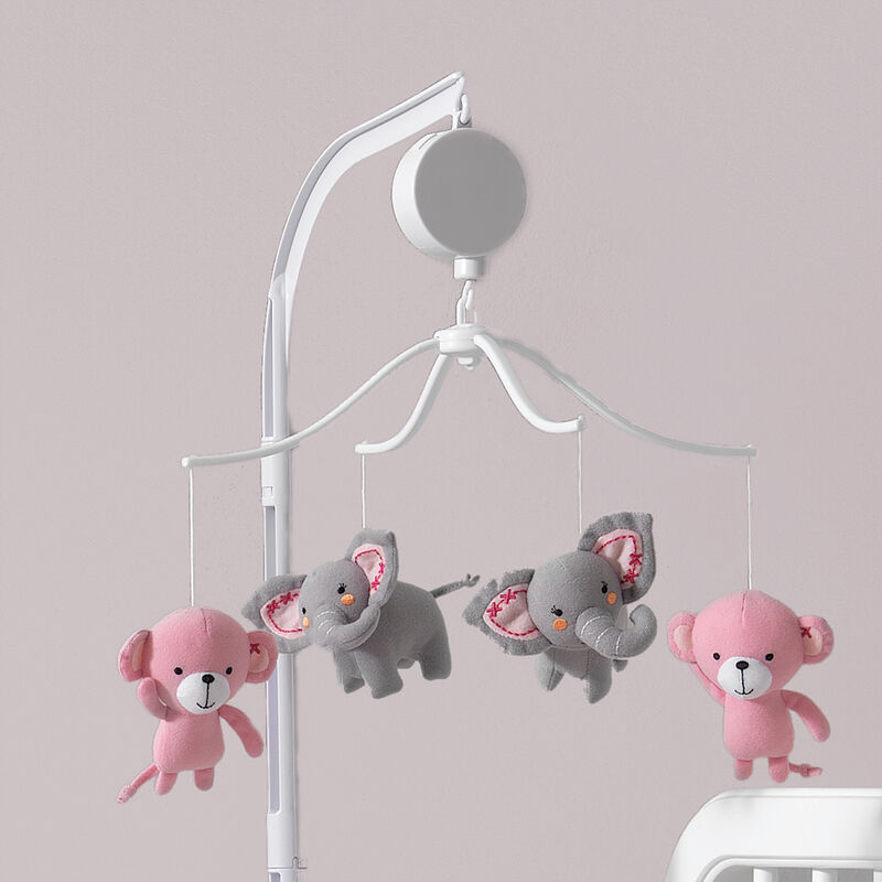 Bedtime Originals Twinkle Toes Musical Baby Crib Mobile - Pink, Gray, Animals