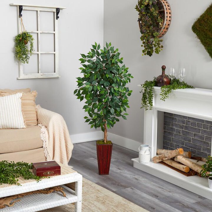 Hivvago 5 Feet Ficus Artificial Tree in Bamboo Planter