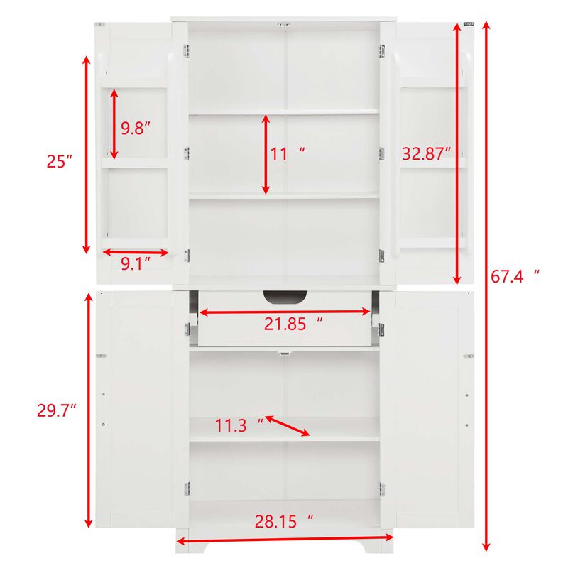 White Wood 15 in. Pantry Cabinet with Shelve and Storage