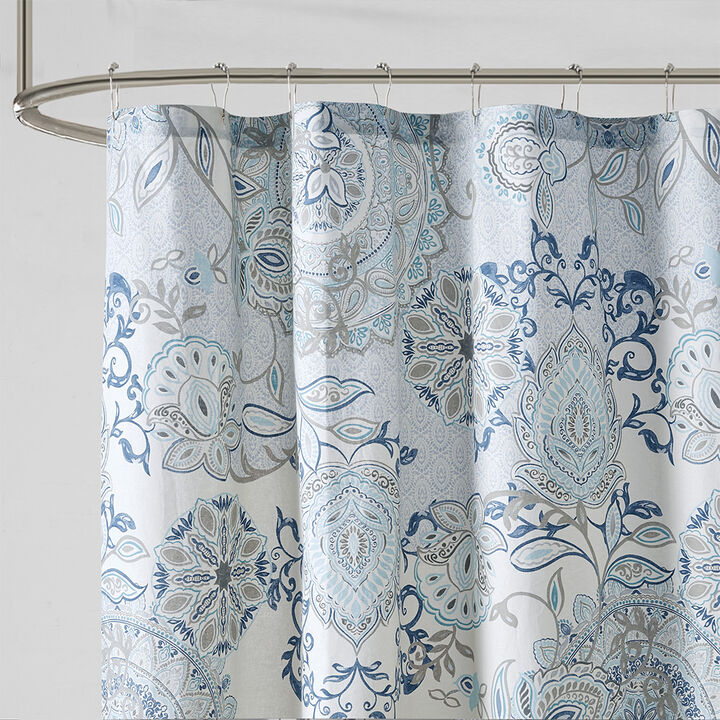 Gracie Mills Leo Floral Printed Lightweight Cotton Shower Curtain