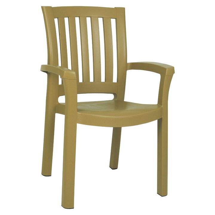 35.5" Green Resin Solid Stackable Weather Resistant Dining Arm Chair