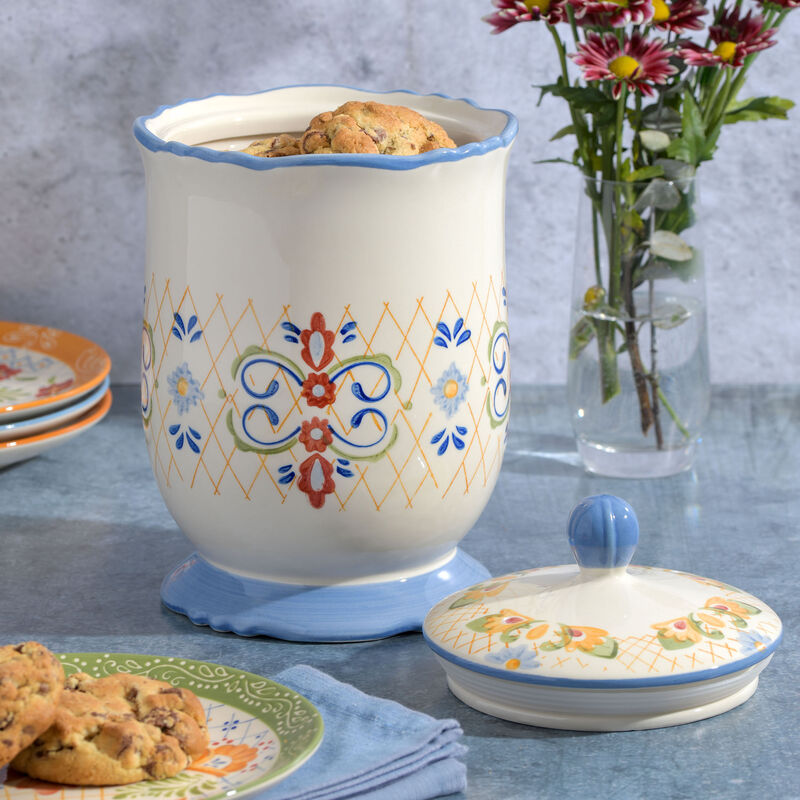 Laurie Gates California Designs Tierra 2.7 Quarts Hand Painted Stoneware Canister with Lid