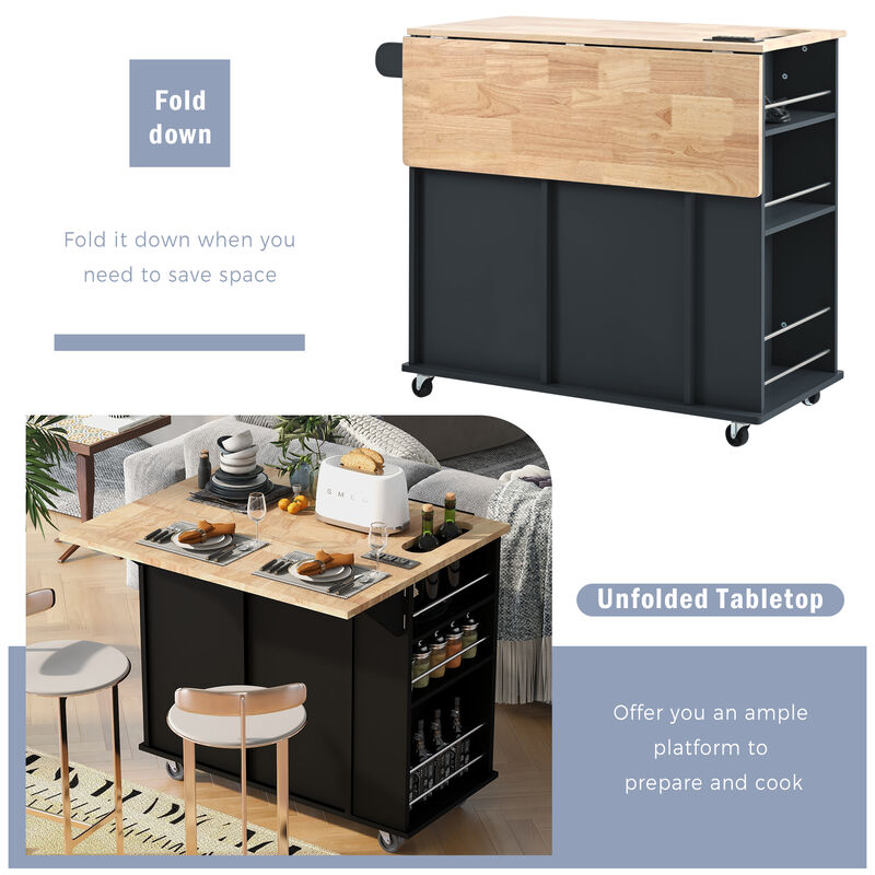 Streamdale Kitchen Storage Island with Power Outlet and Wine Rack