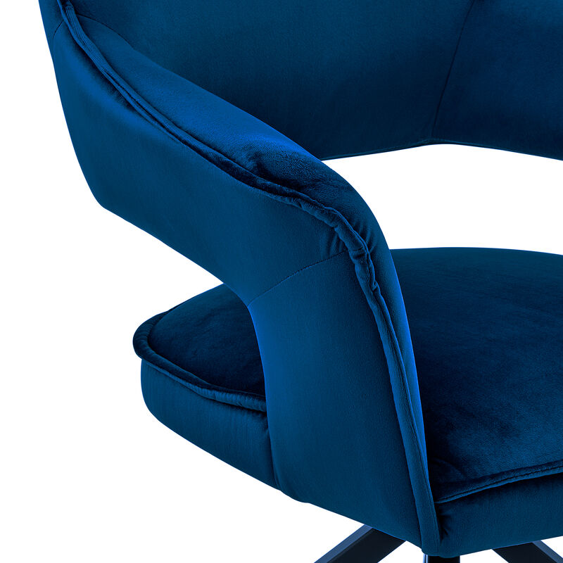 Velvet Upholstered Contemporary Accent Chair, Black and Blue-Benzara