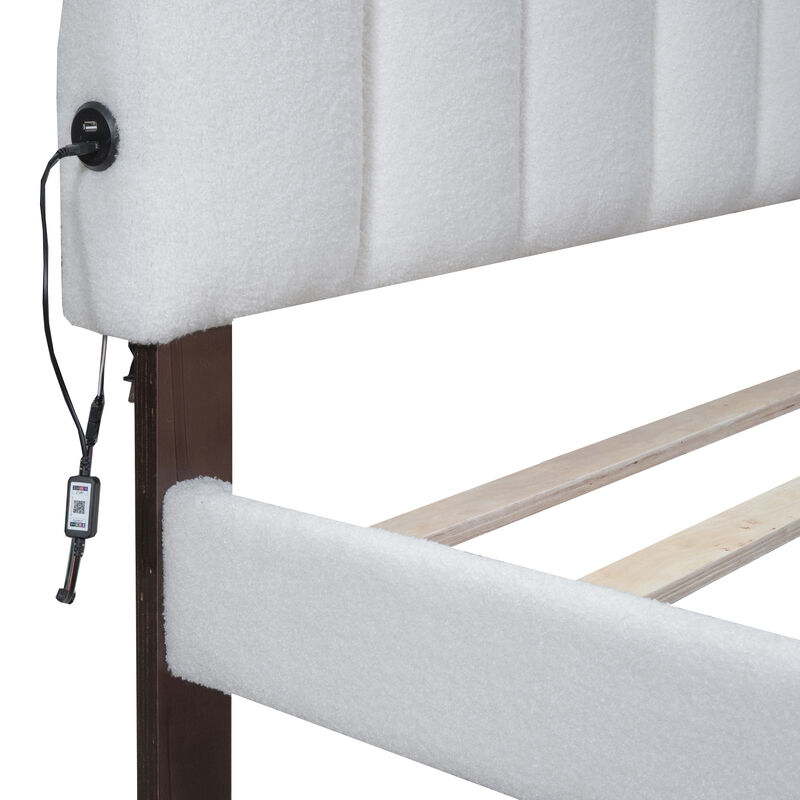 Merax Teddy Fleece  Platform Bed with Drawer