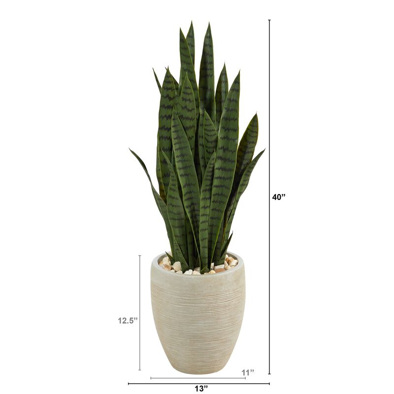 Hivvago 40" Sansevieria Artificial Plant in Sand Colored Planter