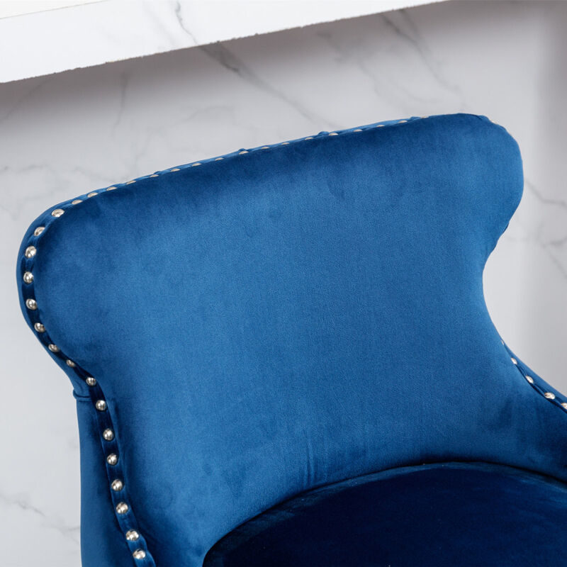 Contemporary Velvet Upholstered Wing-Back Barstools With Button Tufted
