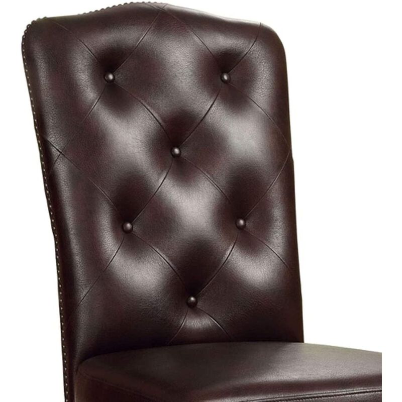 Traditional Formal Set of 2 Side Chairs Brown Cherry Solid wood Chair Padded Leatherette Tufted Upholstered Kitchen Dining Room Furniture