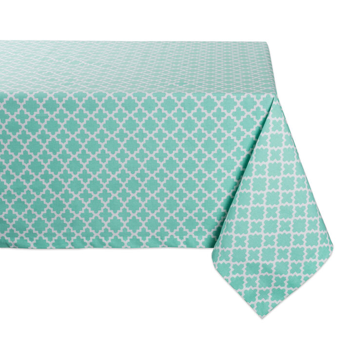 84" Aqua Blue Cotton Lattice Tablecloth