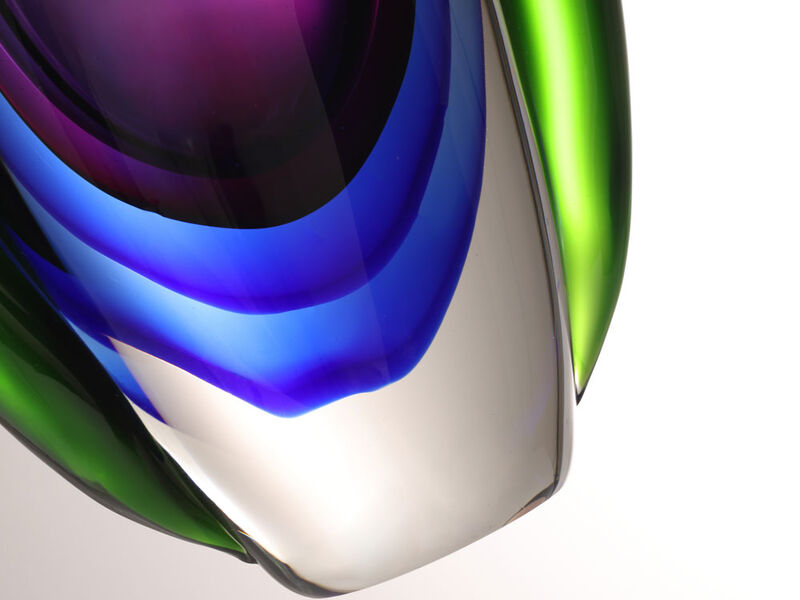 Hand Blown Sommerso Oval Art Glass Vase