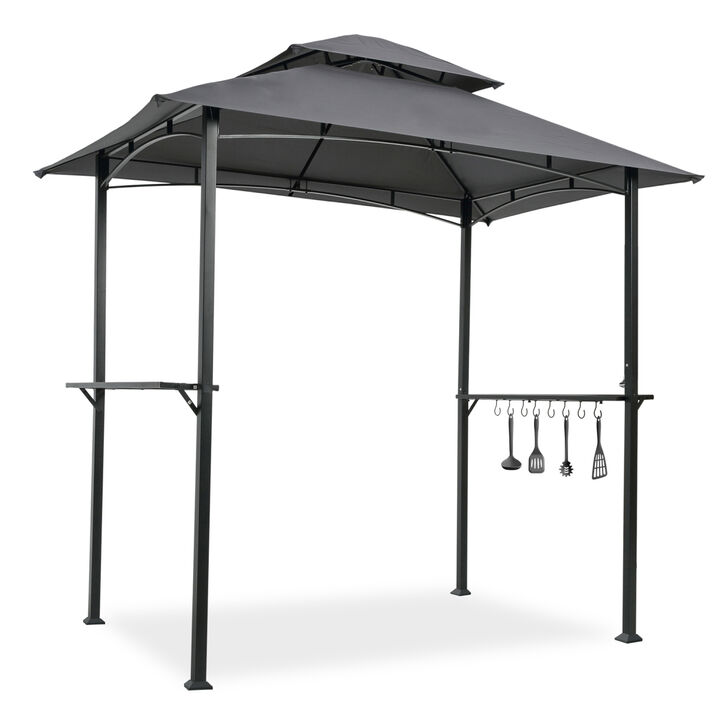 Outdoor Grill Gazebo 8 X 5 FT, Shelter Tent, Double Tier Soft Top Canopy And Steel Frame
