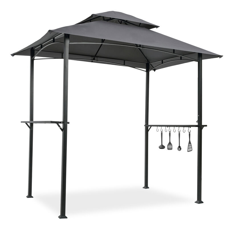 Outdoor Grill Gazebo 8 X 5 FT, Shelter Tent, Double Tier Soft Top Canopy And Steel Frame