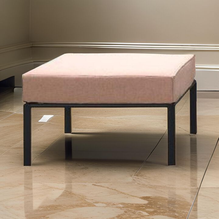 Rain 29 Inch Patio Ottoman, Sectional Design, Black Metal, Pink Fabric - Benzara
