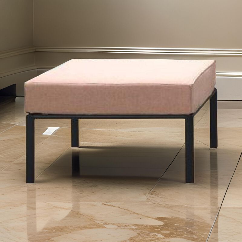 Rain 29 Inch Patio Ottoman, Sectional Design, Black Metal, Pink Fabric - Benzara