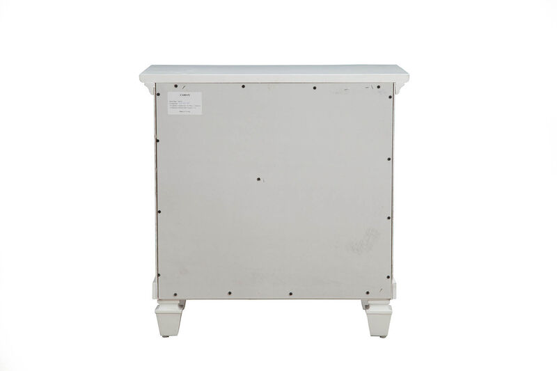 Pine Wood 3 Drawer Nightstand in White-Benzara