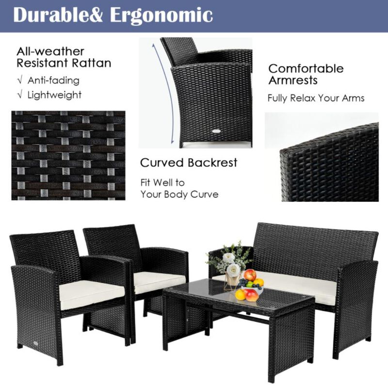 Hivvago 4 Pieces Patio Rattan Cushioned Furniture Set
