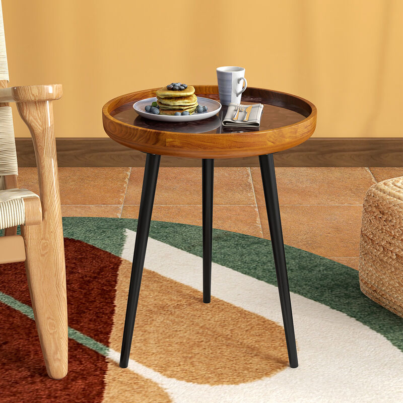 Round End Table with Sea Shell Decoration and Epoxy Resin Finish for Coastal or Beach-Themed Decor