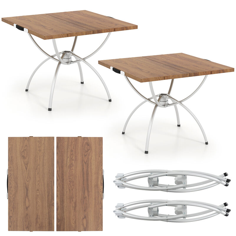 2-Pack Folding Camping Tables with Wood-Grain Tabletops – Portable Tables for Hiking and Parties