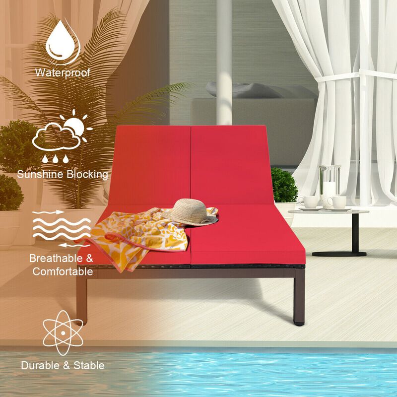 2-Person Patio Rattan Lounge Chair with Adjustable Backrest