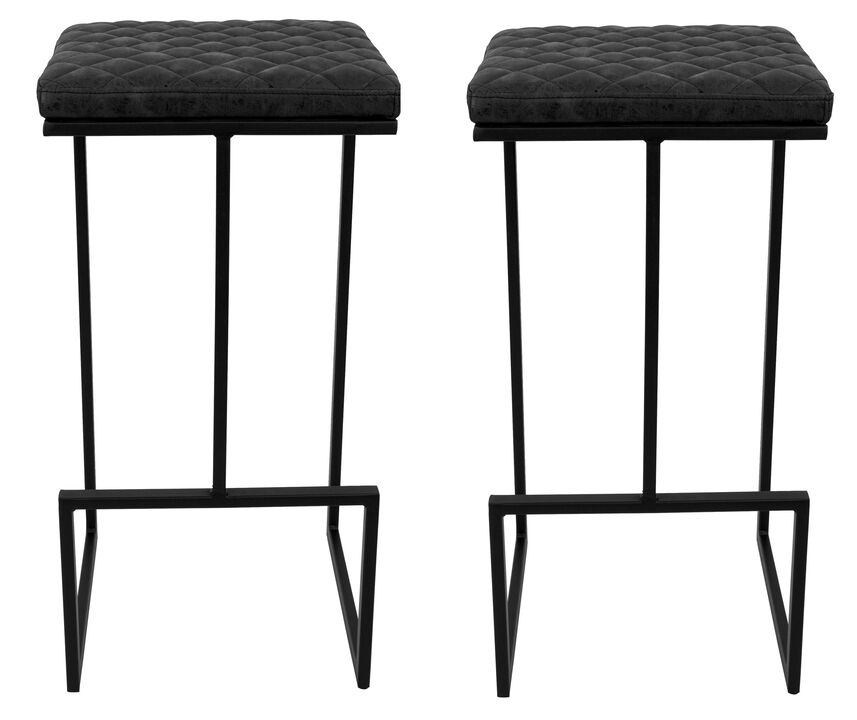 LeisureMod Quincy Quilted Stitched Leather Bar Stools – Set of 2, Modern and Comfortable Seating