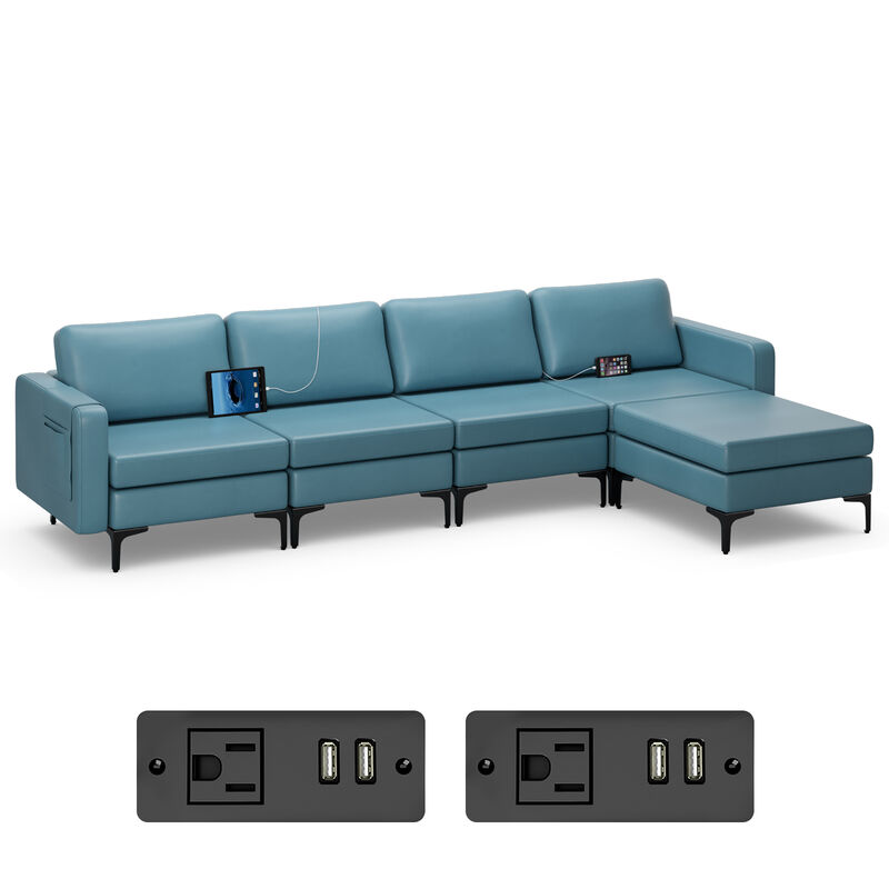 Costway Modular L-shaped Sectional Sofa with  Reversible Chaise & 4 USB Ports