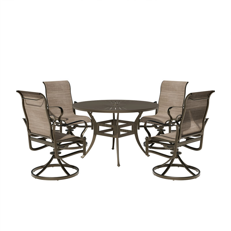 Mondawe 5 Pieces Outdoor Patio Dining Set with 53"W Round Dining Table & 4 Swivel Rocking Chairs