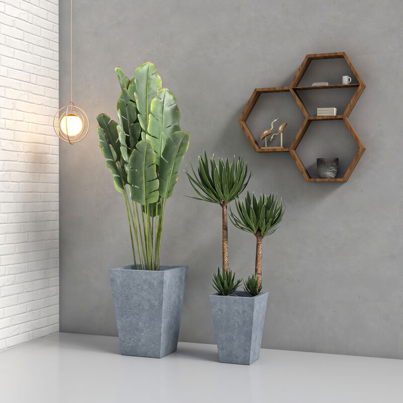 LeisureMod Serene Series Fiberstone and MgO Clay Planter Set