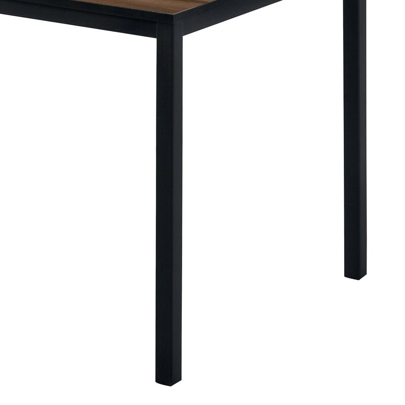 3 Piece Dining Table Set, 2 Benches, Brown Wood Grain Top, Black Metal - Benzara