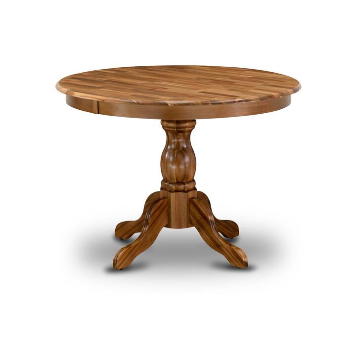 East West Furniture HBT-ANA-TP East West Furniture Beautiful Dinner Table with Natural Acacia Color Table Top Surface and Asian Wood Dining Table Pedestal Legs - Natural Acacia Finish