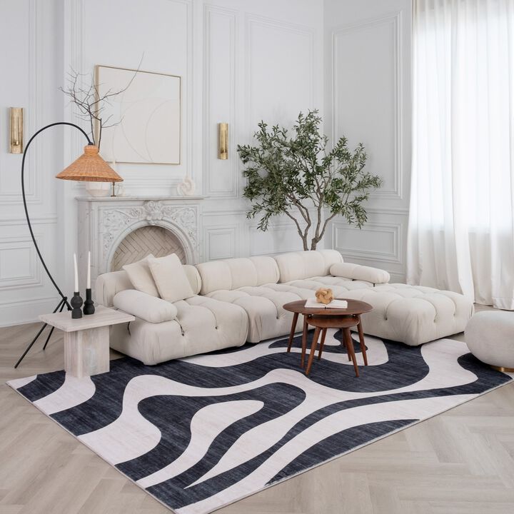 Eclipse Abstract Zebra Print Black White Indoor Area Rug