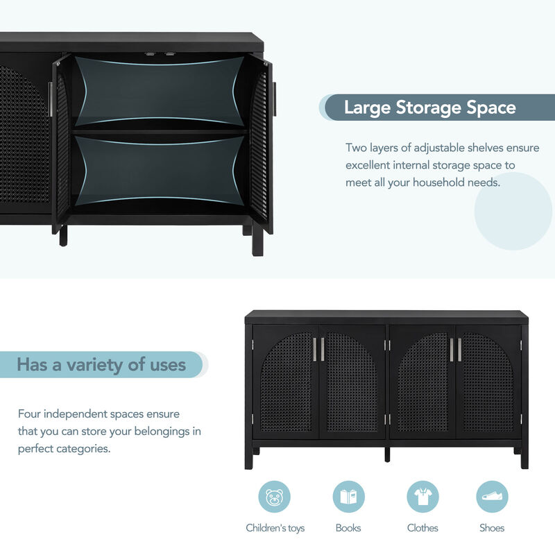 60" Kitchen Sideboard Storage Buffet Cabinet, Black