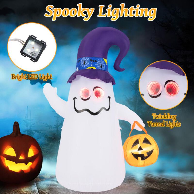 Hivvago 6 Ft Halloween Inflatables Cute Ghost with Dimming Infinity Mirror Light
