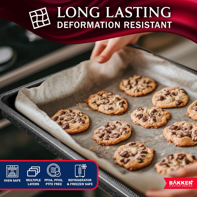 BAKKEN Kitchen Baking Pans - Small, Medium, and Large Cookie Pan (13.58×9.65, 15.75×11, 17.91×12.60), Nonstick, Diamond Texture Bottom,