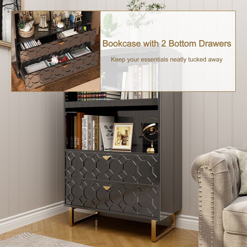 55.6 in. Tall Black Wood Display Bookcase Storage Organizer