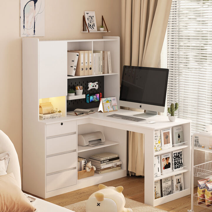 Space-Saving L-Shaped Desk with Ample Workspace, Built-In Charging Station