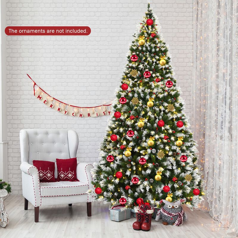 Pre-lit Snow Flocked Christmas Tree with Red Berries and LED Lights