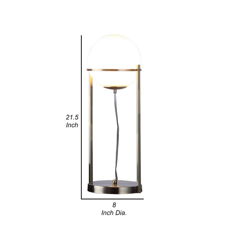 Jim 22 Inch Table Lamp, LED Light, Metal Body, Modern Globe Shade, Brass-Benzara
