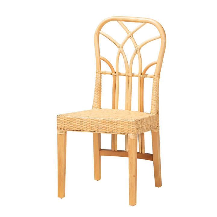 Bali & Pari Monaco Modern Oak Brown Finished Mahogany Wood and Natural Rattan Dining Chair