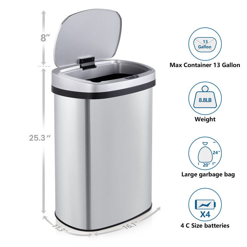 13 Gallon Stainless Steel Oval Trash Can