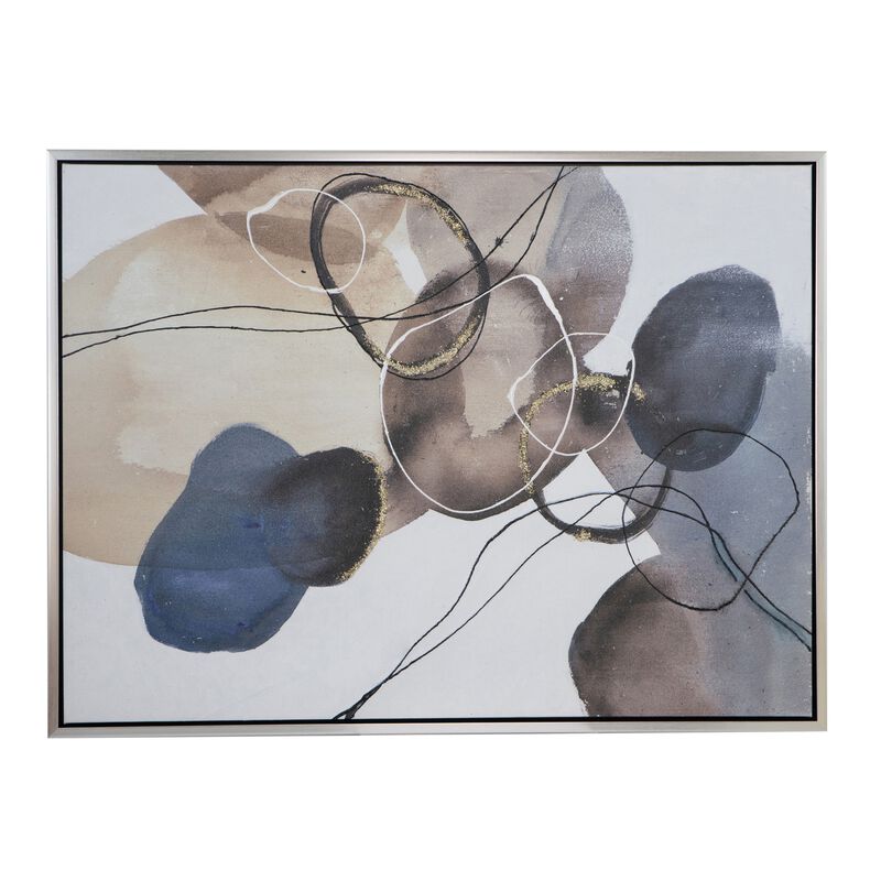 35 x 47 Framed Wall Art, Landscape Abstract Watercolor, Modern White, Blue - Benzara