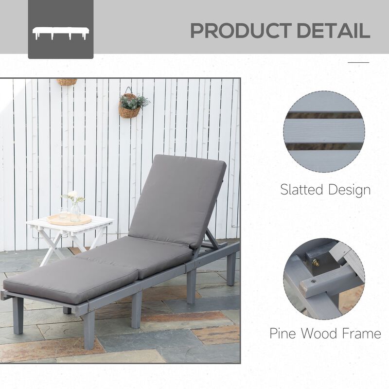 Grey Outdoor Recliner: Patio Chaise Lounge with 4-Position Back